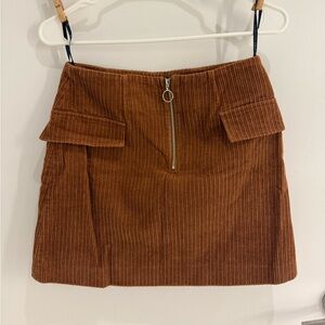 Brown Corduroy Mini A-line Skirt